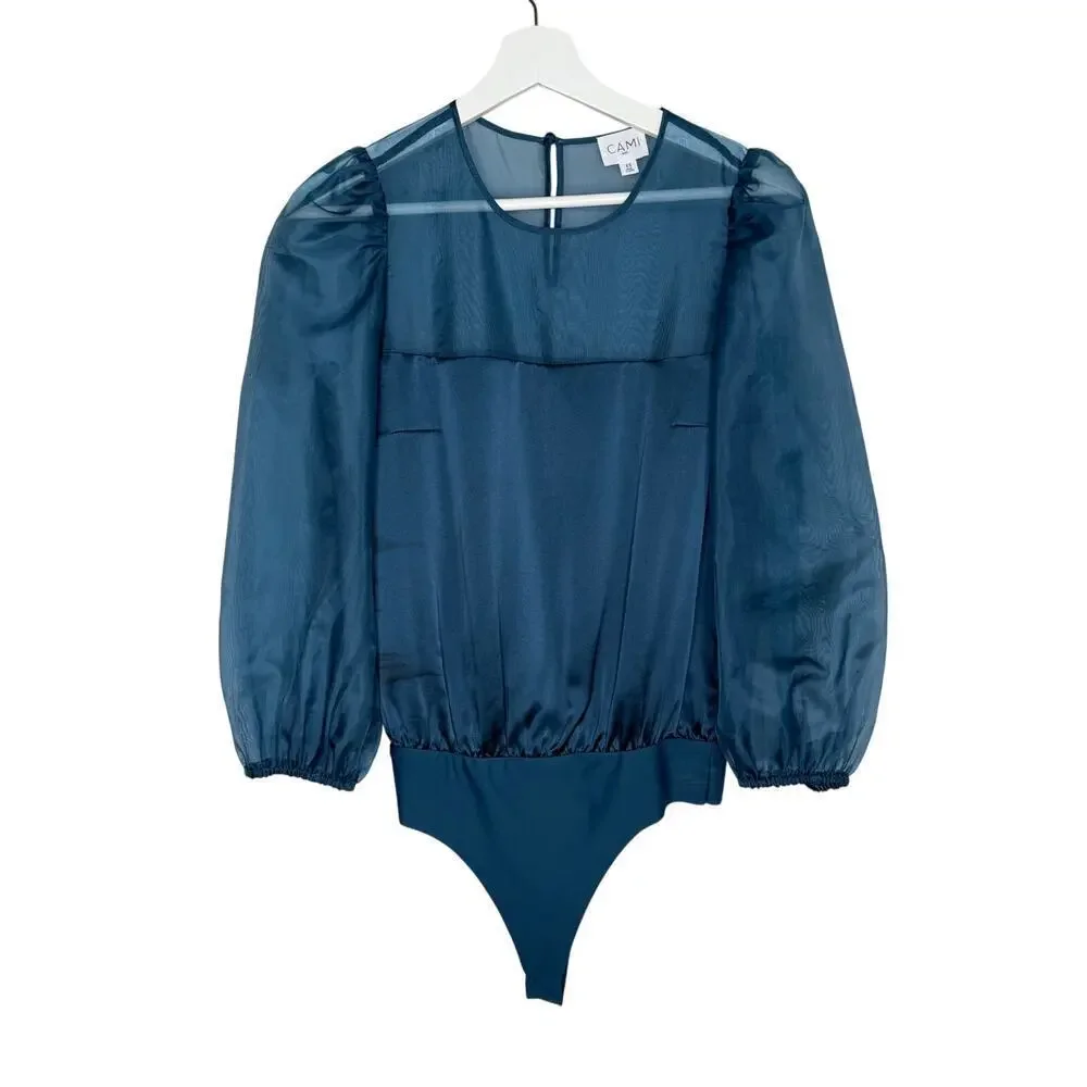 Cami NYC Penelope Sheer Sheer Organza Thong Bodysuit Indigo Blue Women's Size XS
